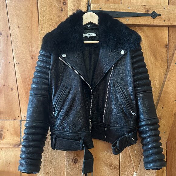 The Arrivals Rainier Black Leather Moto Jacket – Small (Fur Collar Included) - Picture 2 of 7